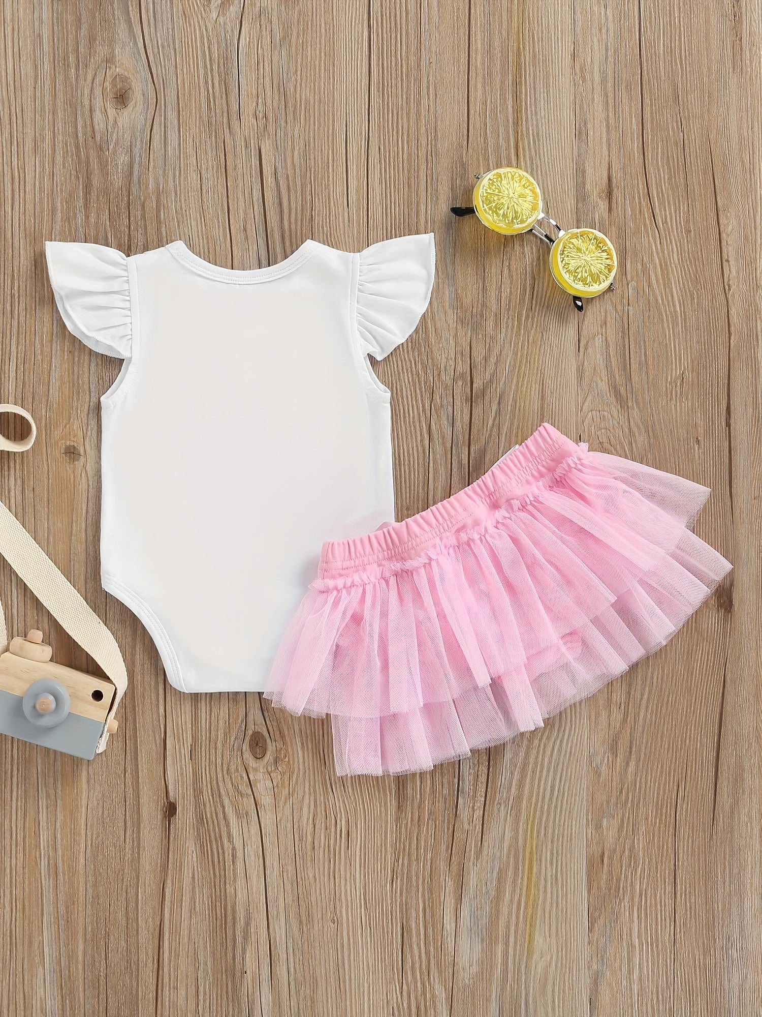 2pcs Baby Girls Fly Sleeve Onesie & Mesh Skirt Set