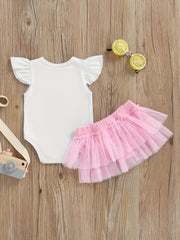 2pcs Baby Girls Fly Sleeve Onesie & Mesh Skirt Set
