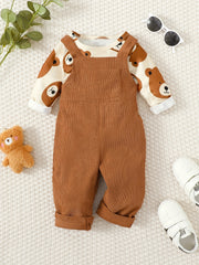 Baby Boys Bear Print Top & Overalls Set Toddler Clothes