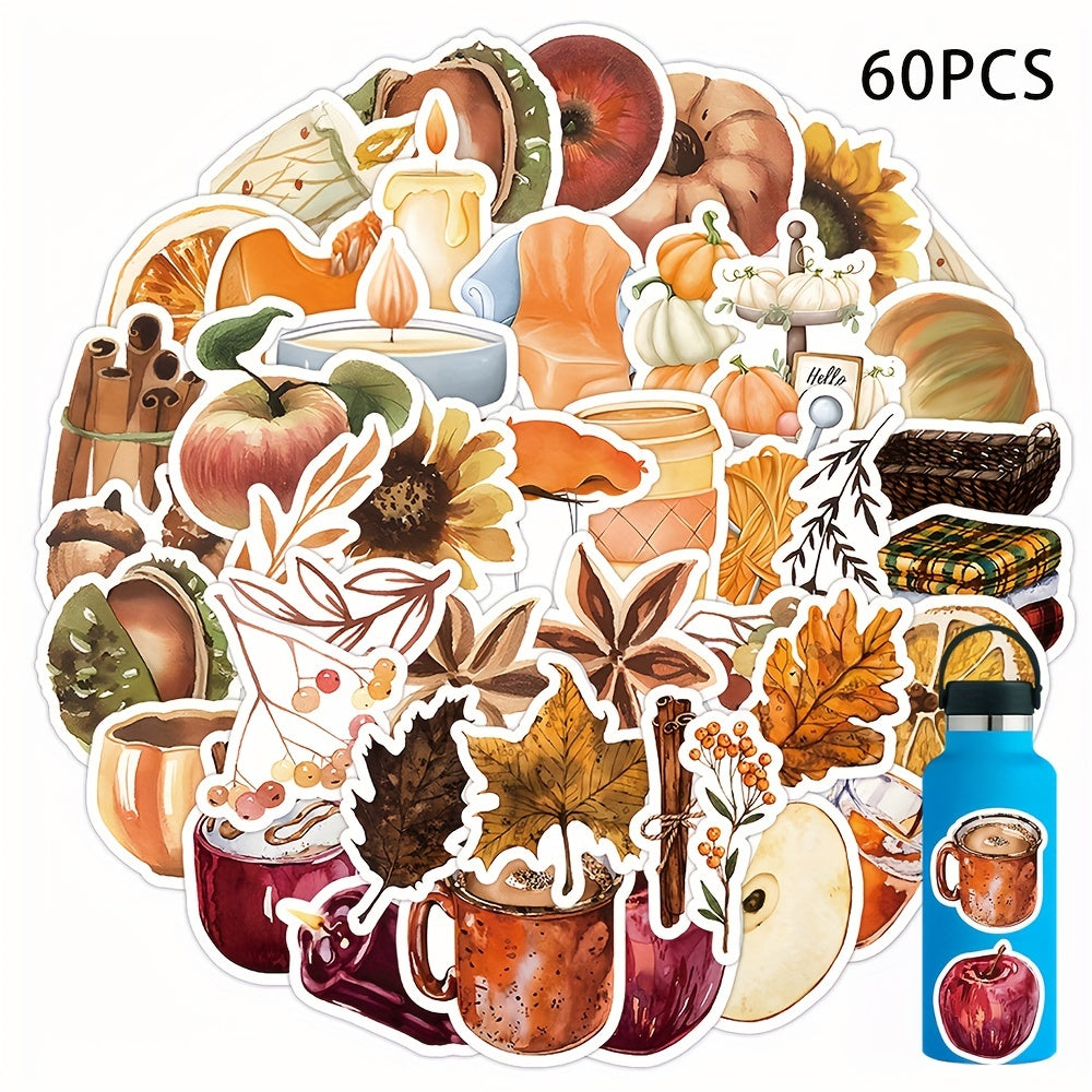 60pcs Autumn Maple Leaves Decal Stickers Waterproof Vinyl Stickers