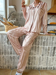 Striped Satin Lounge Set Long Sleeve Top & Pants Women's Loungewear