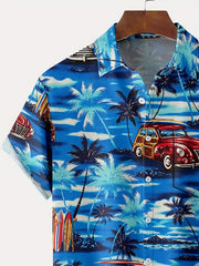 Coconut Tree & Vintage Car Print Men's Hawaiian Shirt