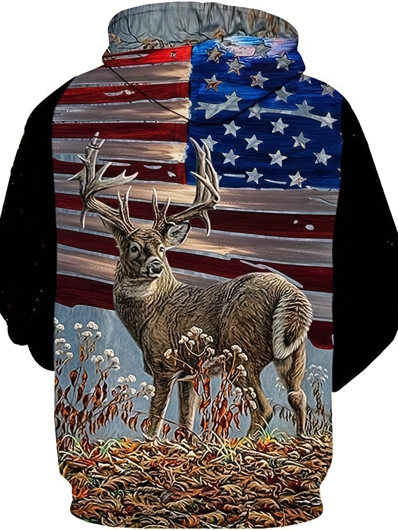 Flag Deer 3D Print Hoodies For Men Graphic Hoodie With Kangaroo Pocket
