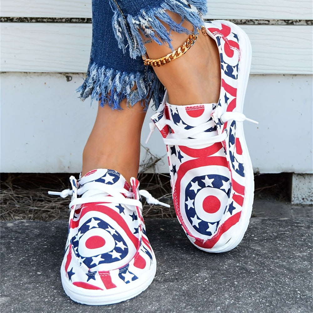 Women's Star & Ring Pattern Boat Shoes Independence Patriotic Sneakers