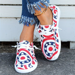 Women's Star & Ring Pattern Boat Shoes Independence Patriotic Sneakers