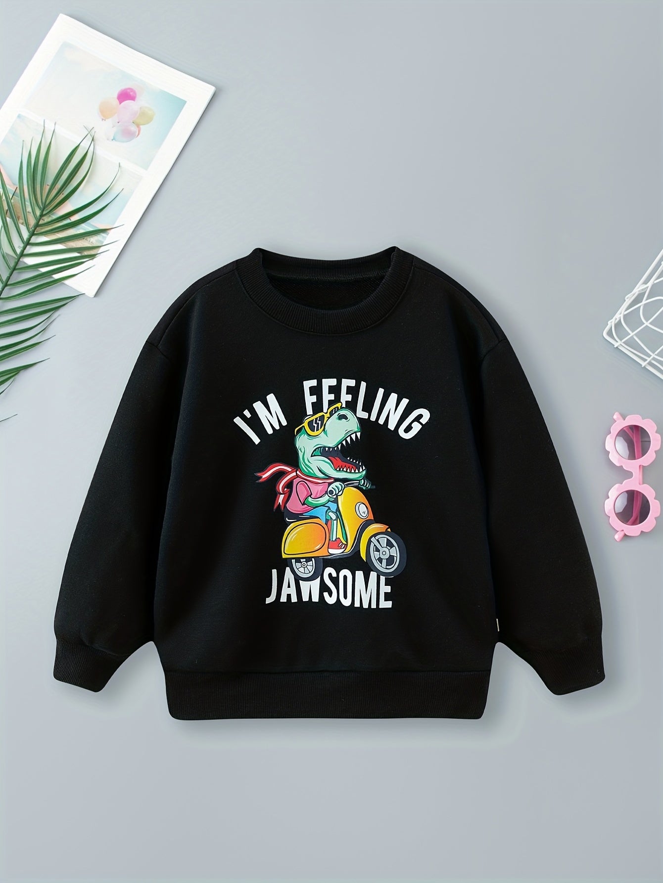 Space Alien Print Boys Casual Pullover Sweatshirt Long Sleeve Crew Neck Tops