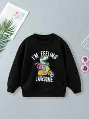 Space Alien Print Boys Casual Pullover Sweatshirt Long Sleeve Crew Neck Tops