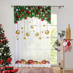 Golden Christmas Ball Printed Kitchen Curtain