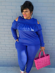 Ruffle Trim Cold Shoulder Top & Leggings Set