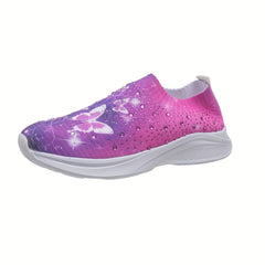Rhinestone Decor Butterfly Print Soft Sole Sneaker