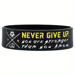 Never Give Up Quote Silicone Bracelet Football Wristband