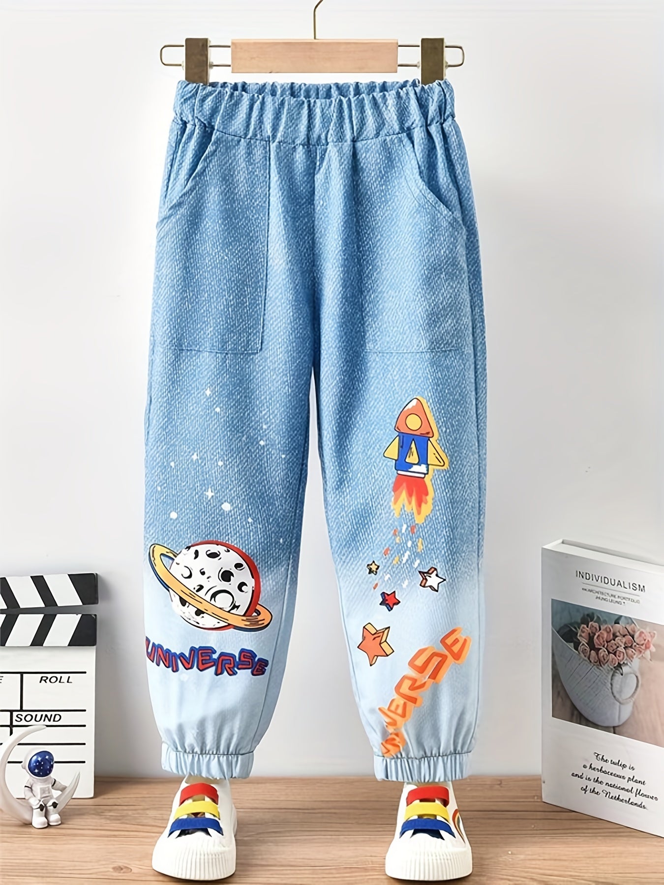 Boys Casual Rocket Print Denim Long Pants Spring Autumn