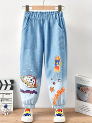 Boys Casual Rocket Print Denim Long Pants Spring Autumn