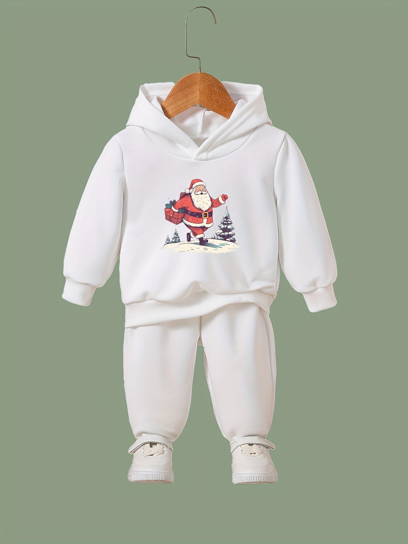 Santa On The Road Print 2pc Outfit Girls Hoodies Jogger Set For Sports Fall