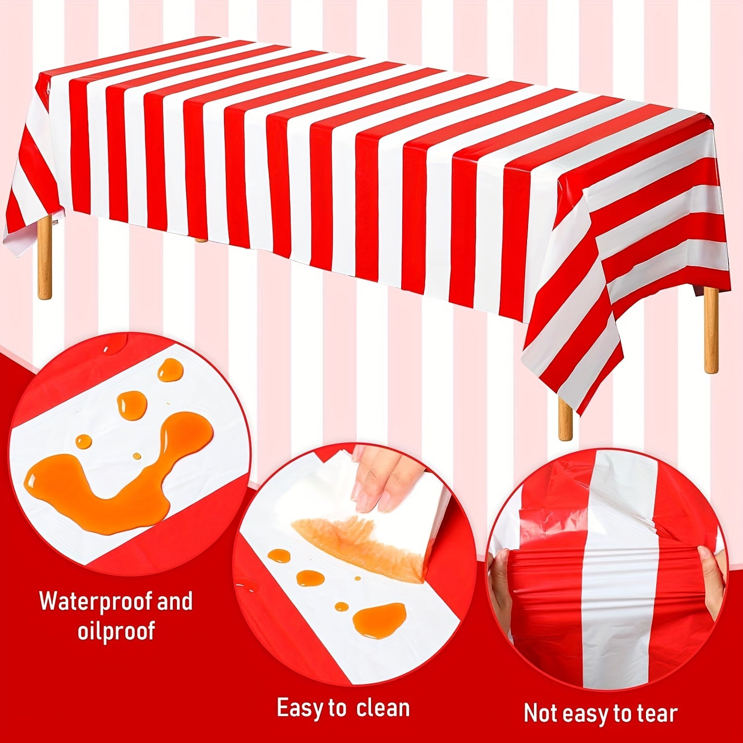 Red Striped Tablecloth Plastic Stripe Table Cover Carnival Circus Waterproof