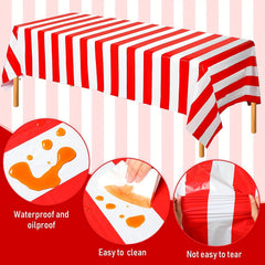 Red Striped Tablecloth Plastic Stripe Table Cover Carnival Circus Waterproof