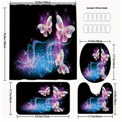 Colorful Butterflies Bathroom Shower Curtain Set