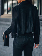 Tassel Cropped Jacket Open Front Long Sleeve Outerwear