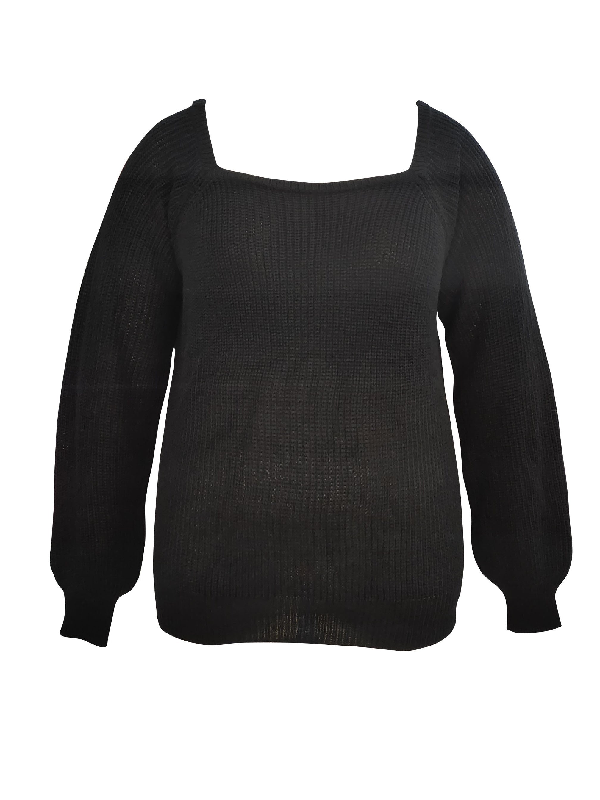 Casual Sweater Women Solid Lantern Sleeve Square Neck High Stretch Swe
