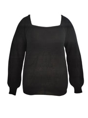 Casual Sweater Women Solid Lantern Sleeve Square Neck High Stretch Swe