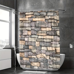 Digital Stone Wall Shower Curtain Polyester Waterproof Bathroom Partition