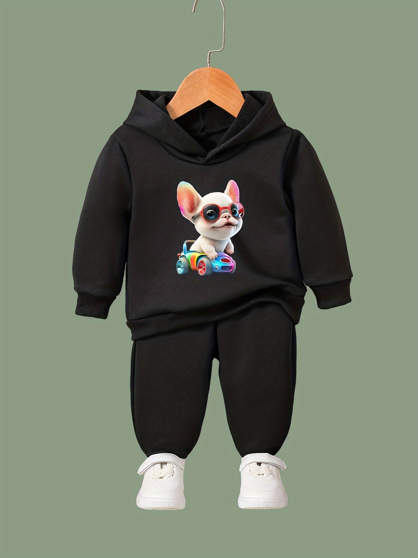 OERYUI Puppy Print Hoodies Pants Set For Kids