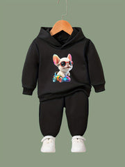 OERYUI Puppy Print Hoodies Pants Set For Kids
