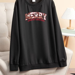 Plus Size Christmas Lounge Top Women Round Neck Medium Stretch Sleepwear Tee