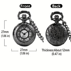 Hollow Flower Cover Pocket Watch Quartz Movement Necklace Chain