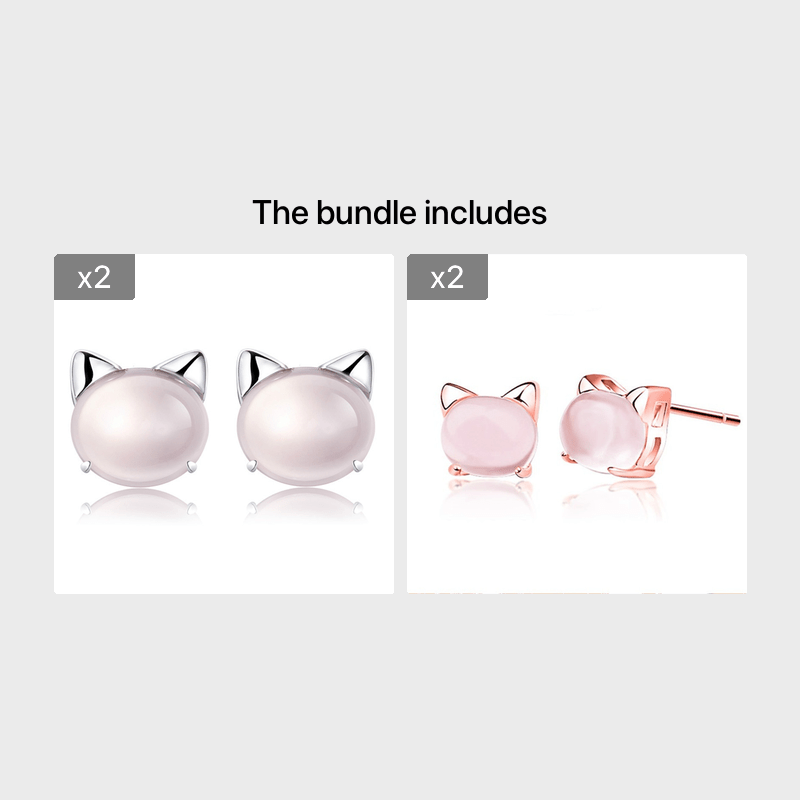 Kitty Pink Crystal Cat Stud Earrings for Valentines