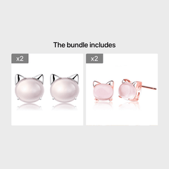 Kitty Pink Crystal Cat Stud Earrings for Valentines