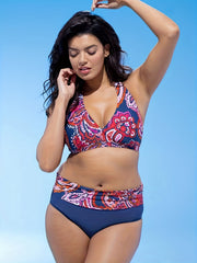 Paisley Print Halter Bra & Ruched Panty Swimsuit Set