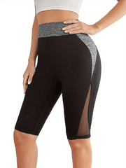 Sports Shorts Women's Plus Colorblock Mesh Yoga Shorts