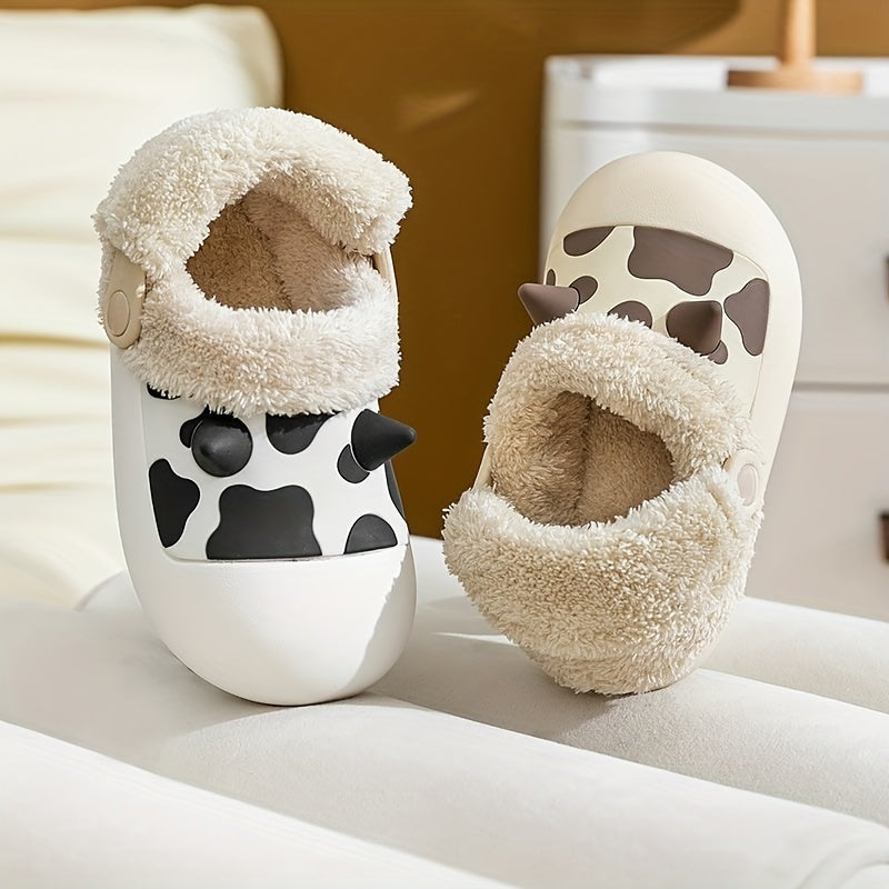 Cute Cartoon Fleece House Shoes for Kids, Non-Slip Soft Bottom Walking Shoes