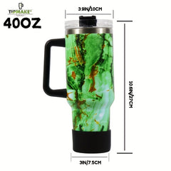 40oz Stainless Steel Marble Insulated Tumbler w/ Handle & Straw Cap
