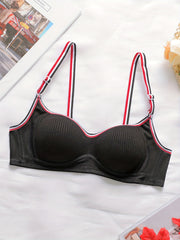 Stripe Strap Wireless Bralettes Ribbed Thin Cup Intimates Women's Lingerie