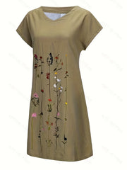 Floral Print V Neck Dress Short Sleeve for Spring & Summer