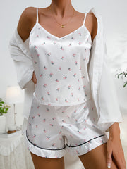 Floral Print Pajama Set V Neck Cami Top & Elastic Waistband Shorts
