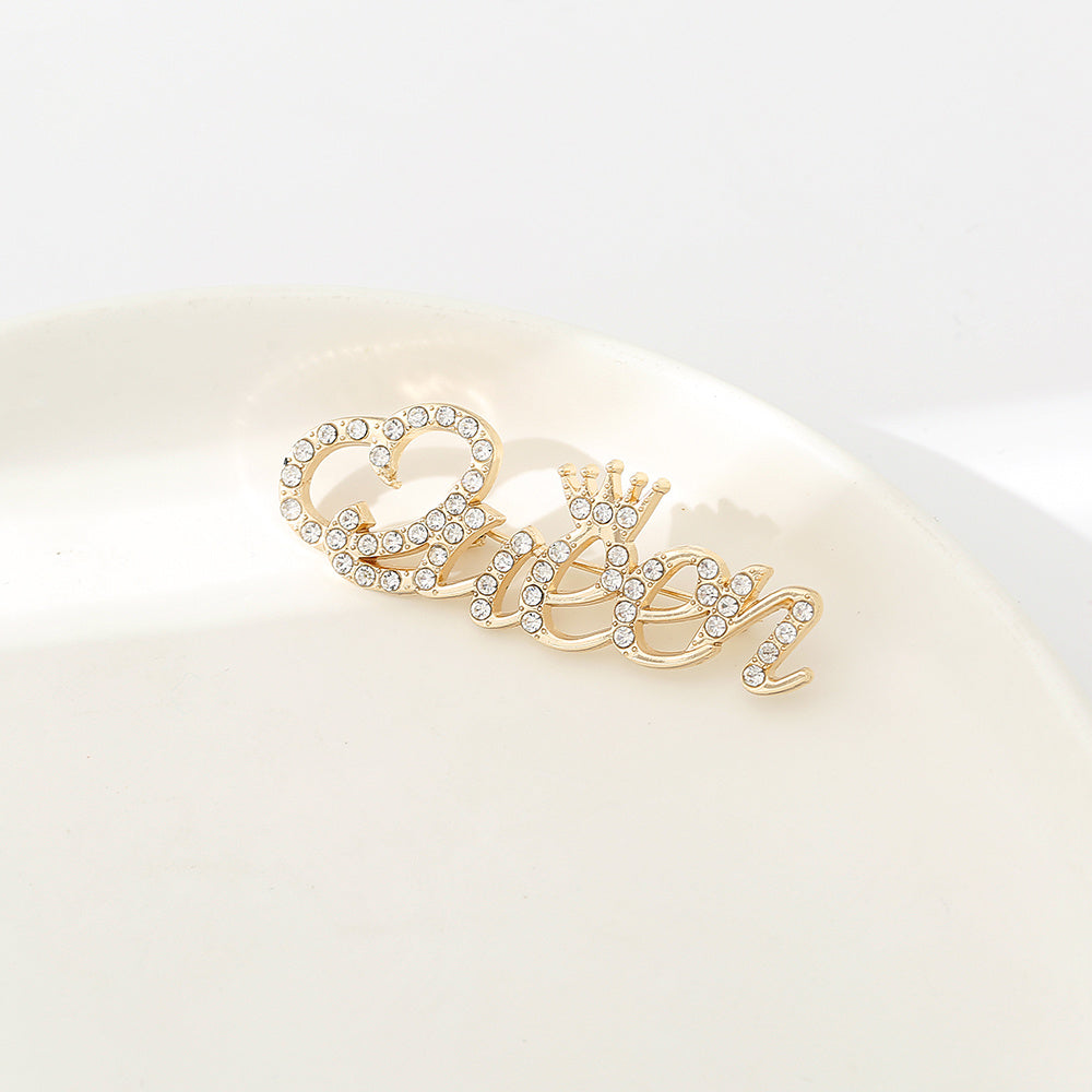 Rhinestone Inlaid Queen Crown Scarf Pin Brooch