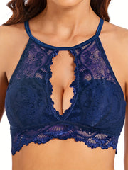 Lace Wireless Bra Halter Cut Out Comfy & Breathable Women's Lingerie