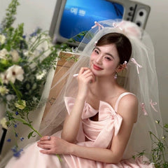 Ultra Bridal Veil Pink Double Layer Tulle Headpiece for Wedding
