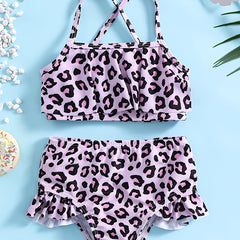 Leopard Print 2pcs Swimsuit Set For Girls Comfy Bathing Suit