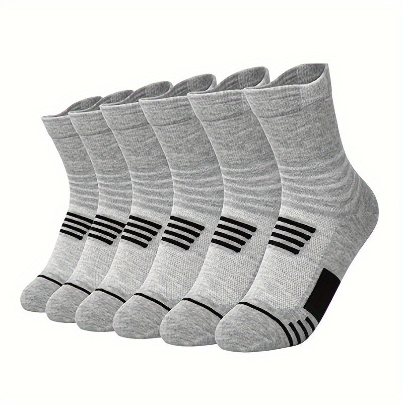 6 Pairs Men's Mid Crew Sport Socks Absorbent Breathable For Basketball Running