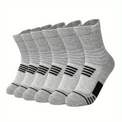 6 Pairs Men's Mid Crew Sport Socks Absorbent Breathable For Basketball Running