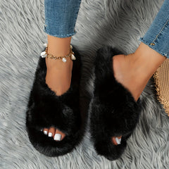 Plush Cross Strap Slippers Comfortable Slip-On Shoes