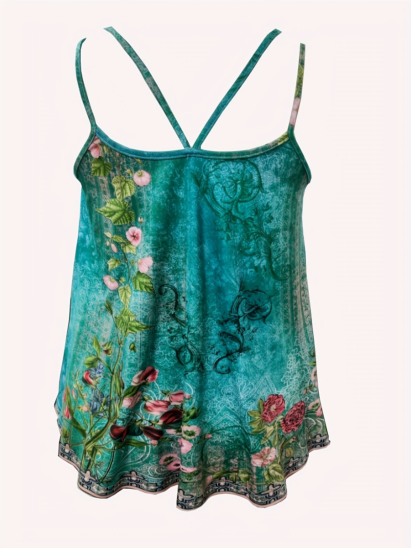 Floral Print Split Strap Cami Top