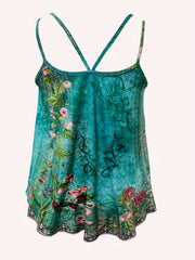 Floral Print Split Strap Cami Top
