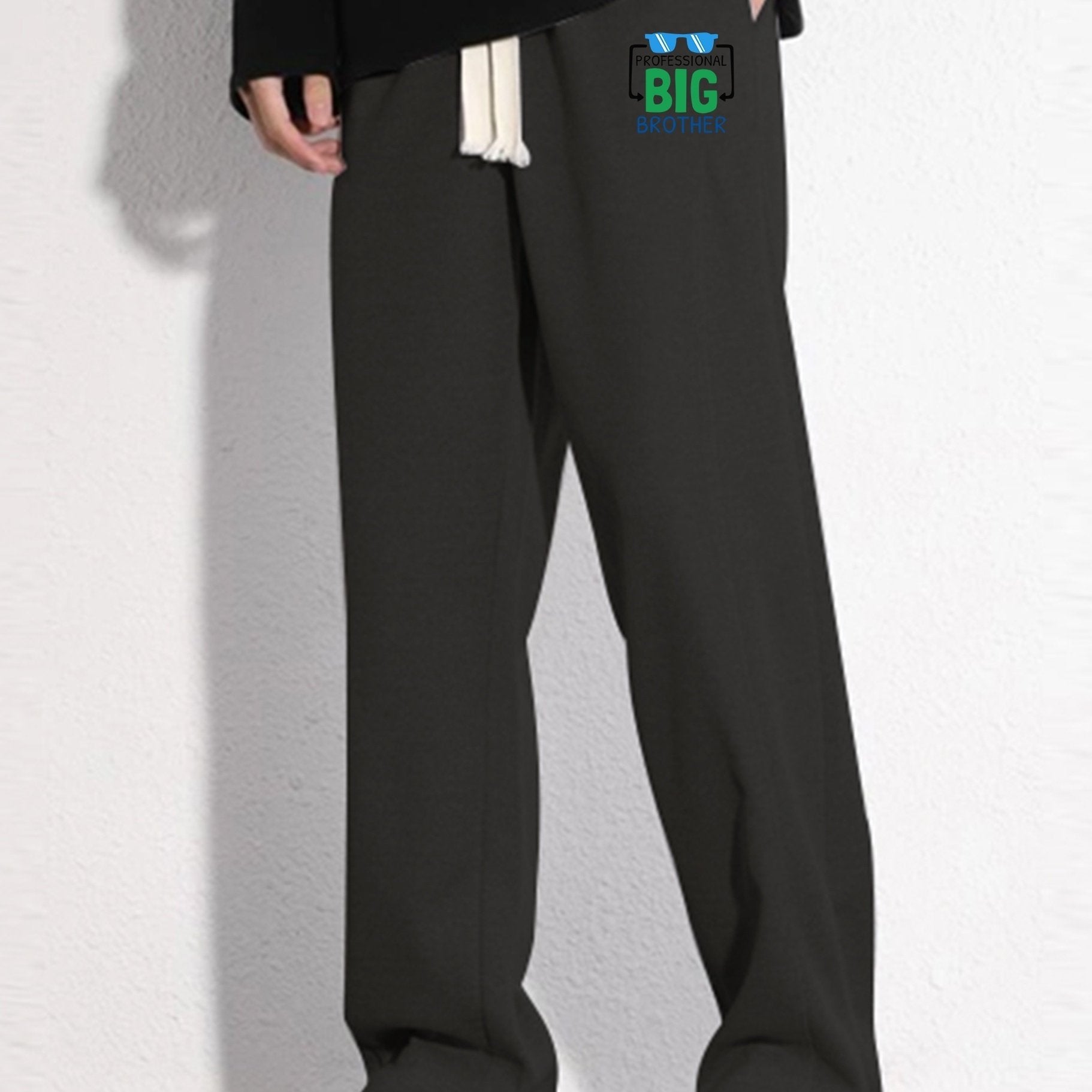 Men's Letter Print Mopping Pants Casual Loose Fit Eyeglasses Pattern Joggers