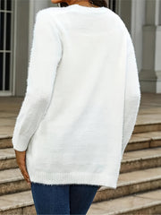 Fuzzy Mid Length Knit Cardigan Long Sleeve Sweater