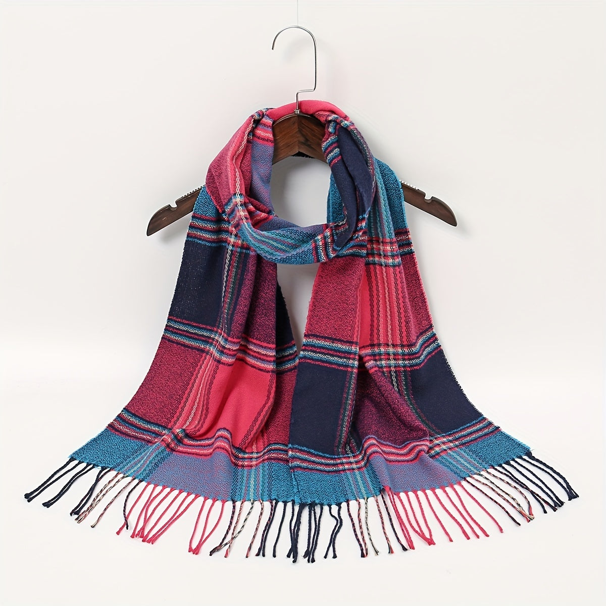 Red Plaid Scarf Tassel Vintage Shawl Outdoor Sunscreen Head Wrap
